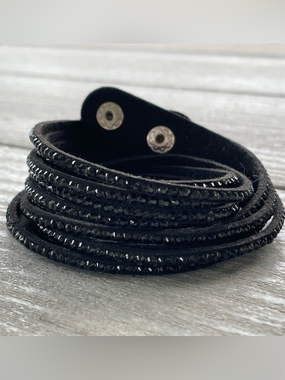 Black Multi-Row Crystal Wrap Bracelet